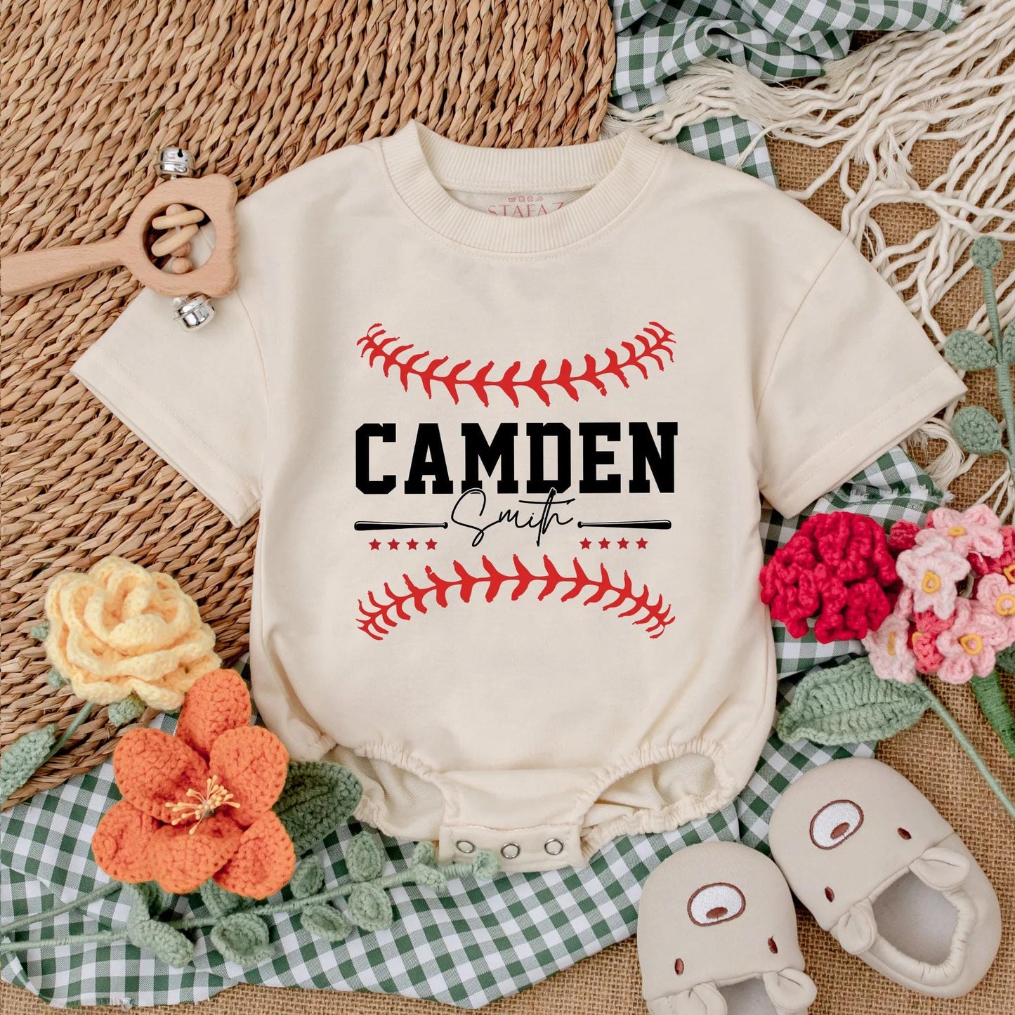 Custom Name & Number Baseball Romper Baby Outfit Two-Sided Game Day Sporty Clothes Boy Gift