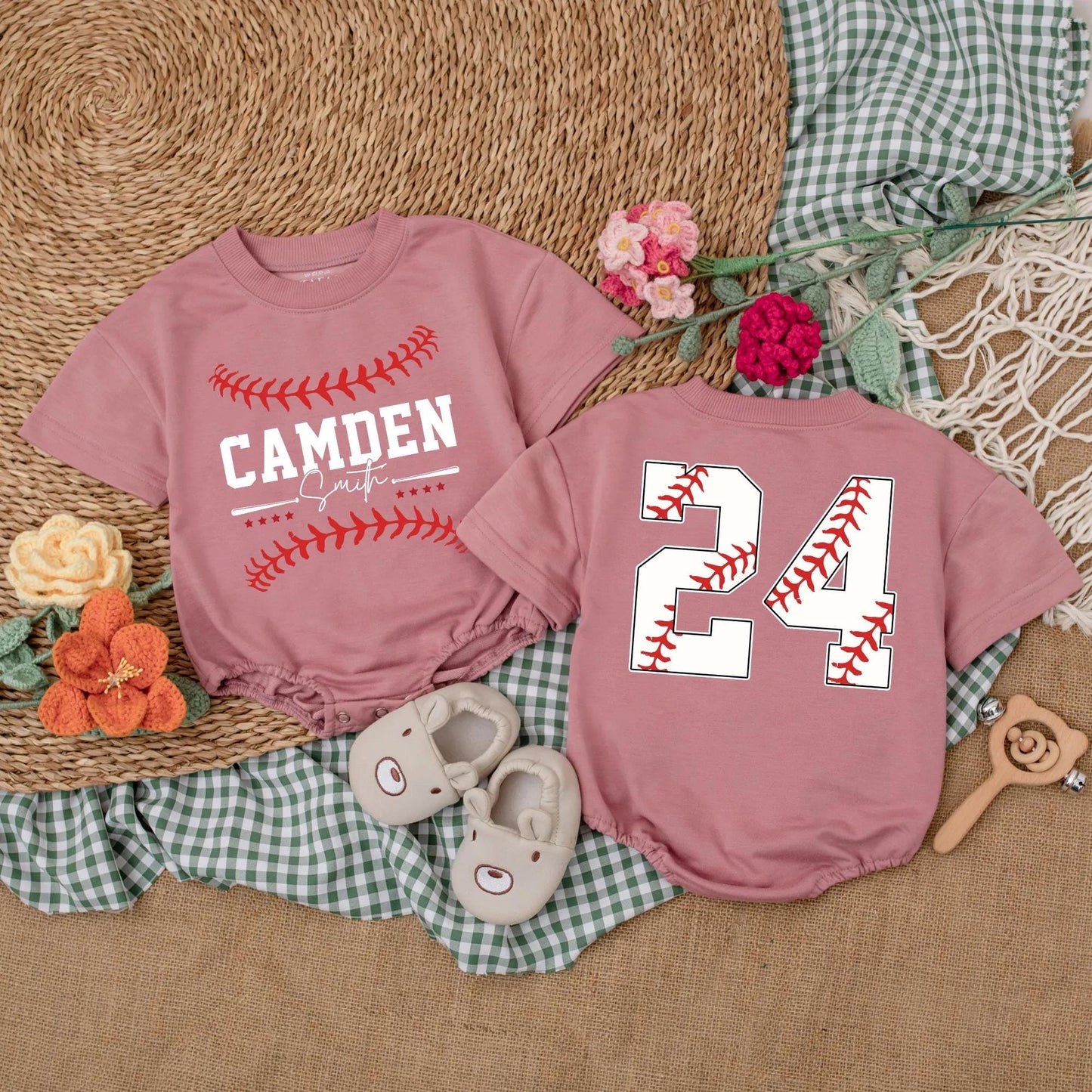 Custom Name & Number Baseball Romper Baby Outfit Two-Sided Game Day Sporty Clothes Boy Gift