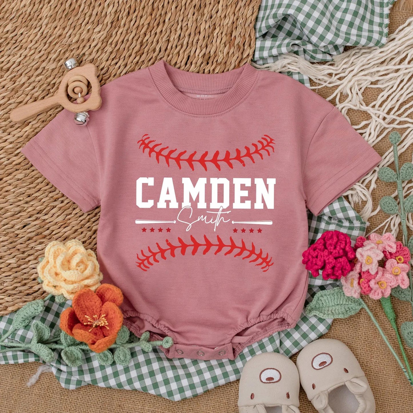 Custom Name & Number Baseball Romper Baby Outfit Two-Sided Game Day Sporty Clothes Boy Gift