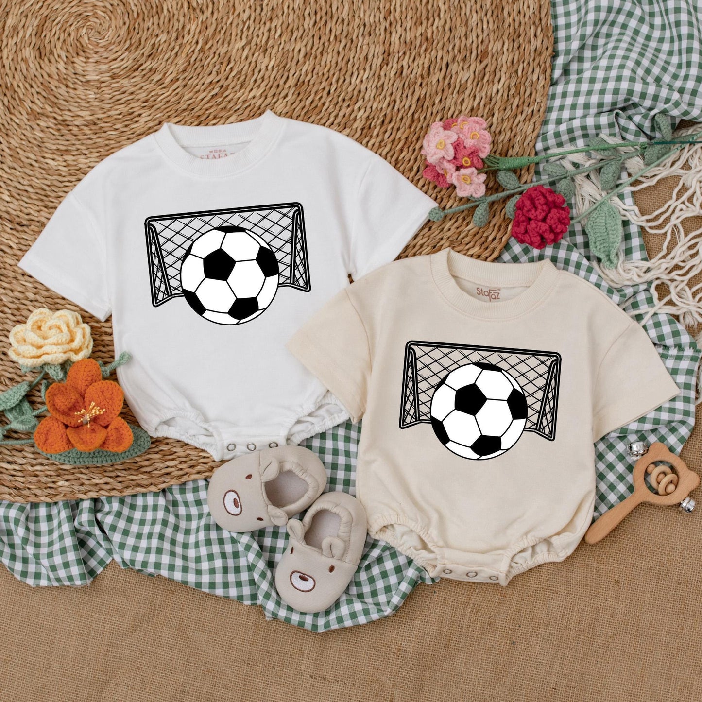 Personalized Soccer Baby Romper Watching Soccer with Daddy Gameday Outfit Cute Soccer Lover Gift for Father's Day