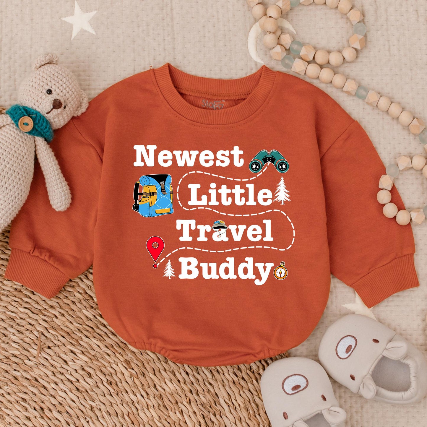 Little Travel Buddy Bubble Romper Adventure Baby Shower Gift Outdoor Explorer Outfit for New Moms & Traveling Parents