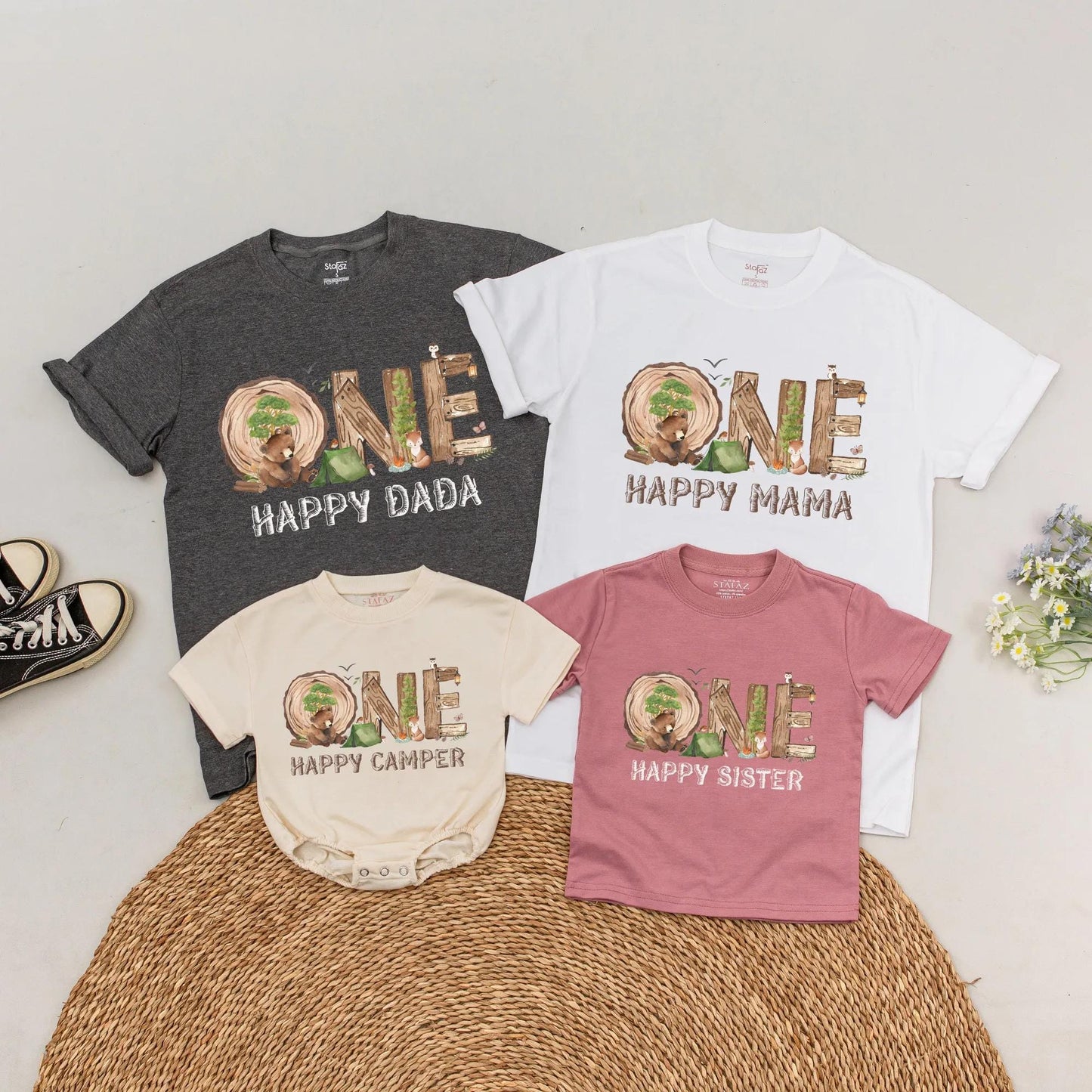 Personalized One Happy Camper Family T-Shirts - 1st Birthday Camping Outfit Boy/Girl, Happy Camper Tees, Camp Party