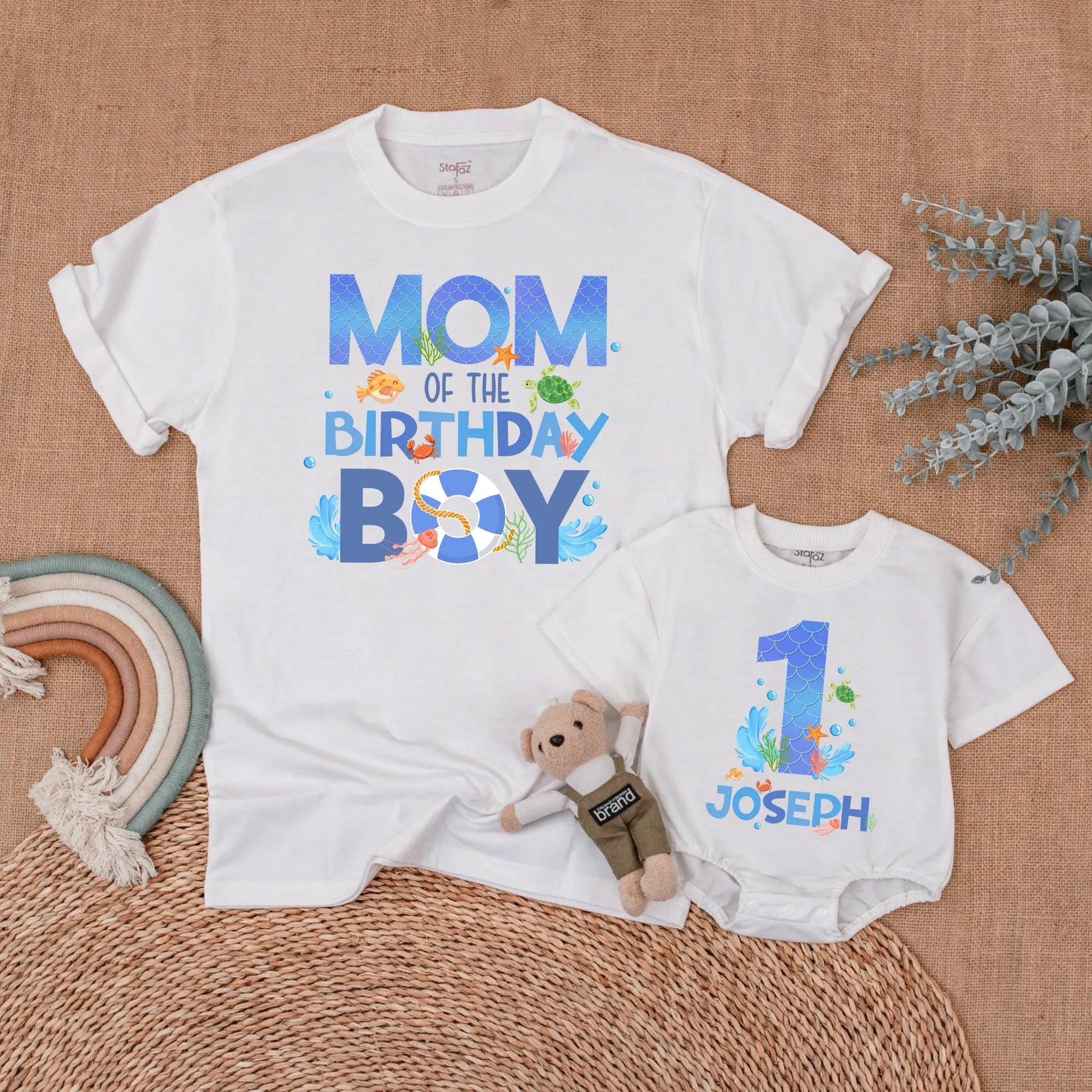 Matching Family Ocean Animals First Birthday Shirts for Baby Boy Whale Oneder the Sea Party Theme Outfit Summer Celebration Gift