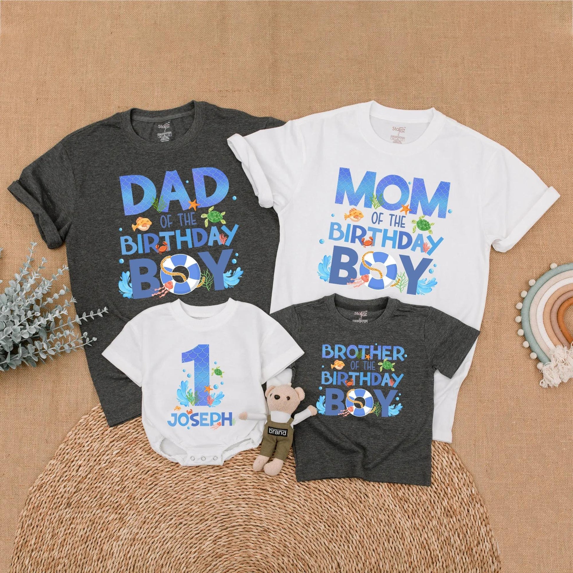 Matching Family Ocean Animals First Birthday Shirts for Baby Boy Whale Oneder the Sea Party Theme Outfit Summer Celebration Gift