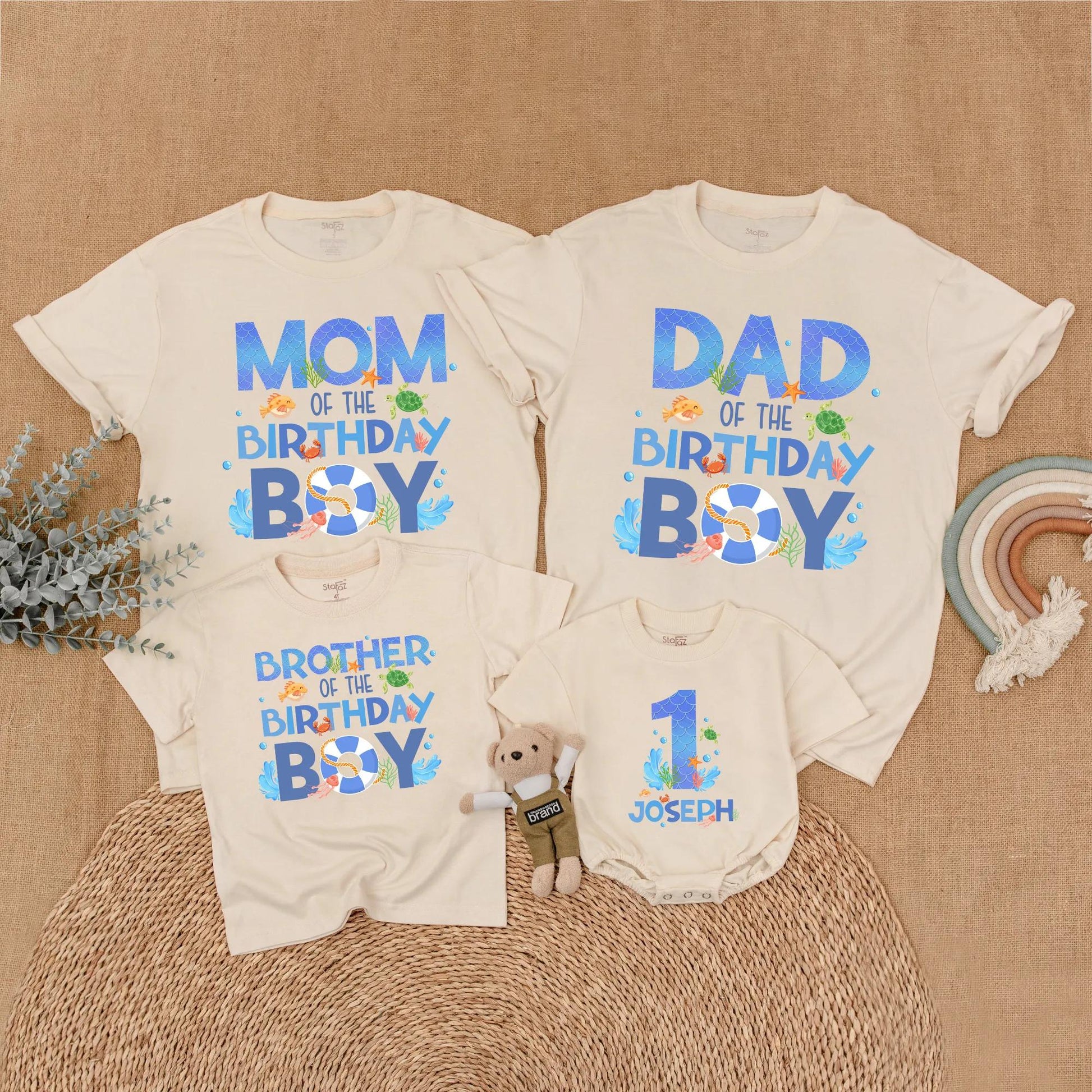 Matching Family Ocean Animals First Birthday Shirts for Baby Boy Whale Oneder the Sea Party Theme Outfit Summer Celebration Gift