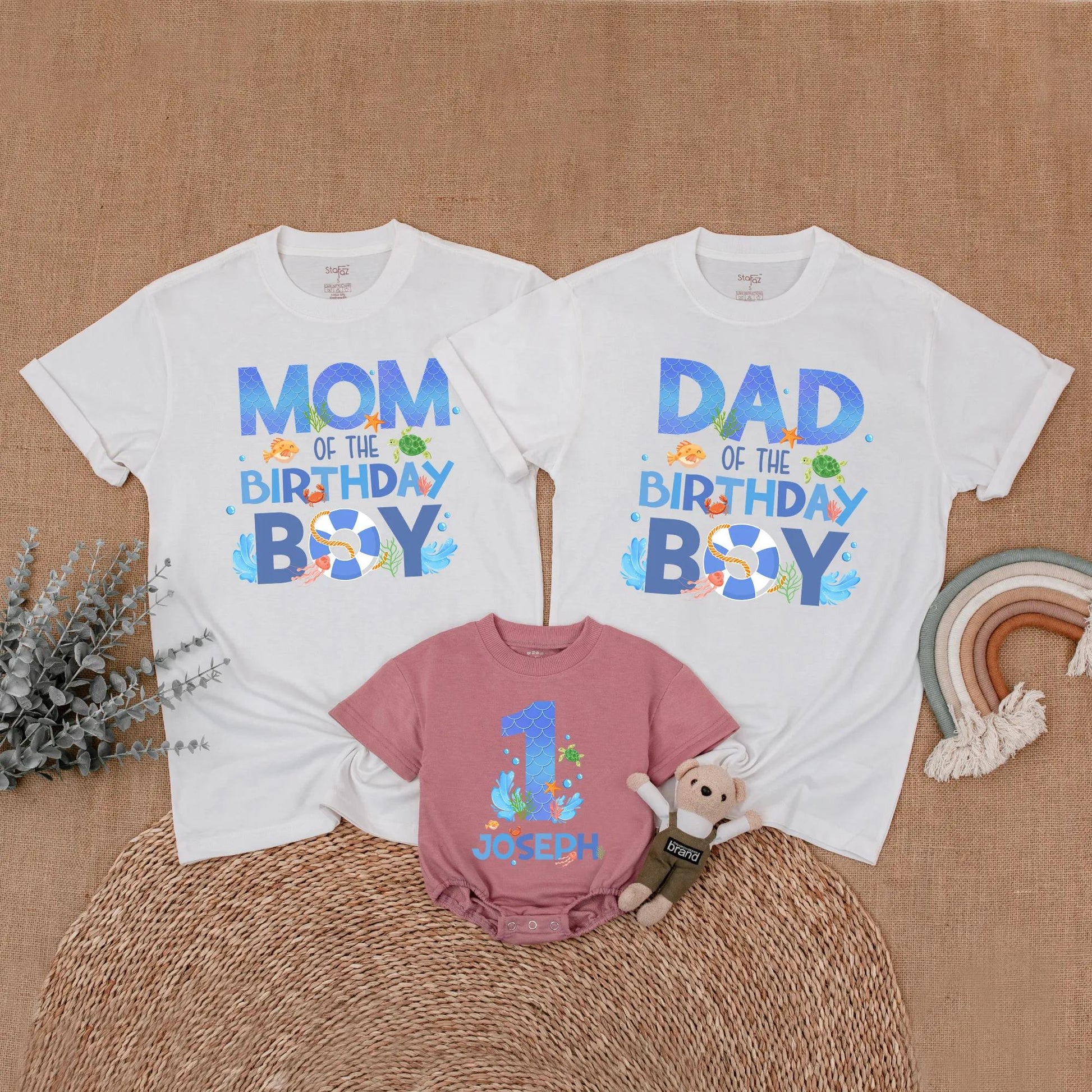 Matching Family Ocean Animals First Birthday Shirts for Baby Boy Whale Oneder the Sea Party Theme Outfit Summer Celebration Gift