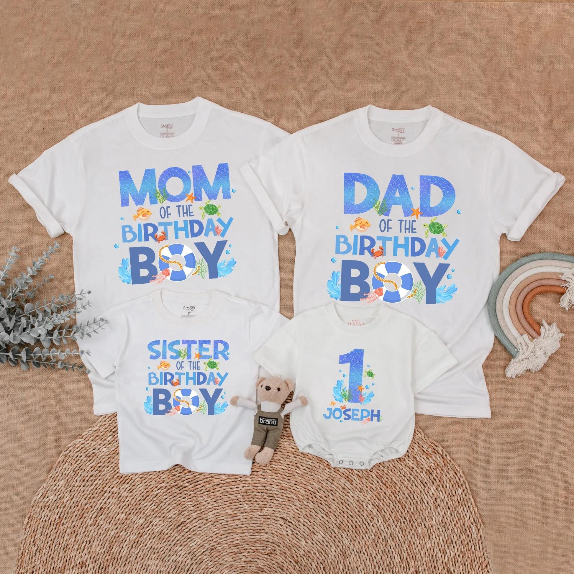 Matching Family Ocean Animals First Birthday Shirts for Baby Boy Whale Oneder the Sea Party Theme Outfit Summer Celebration Gift