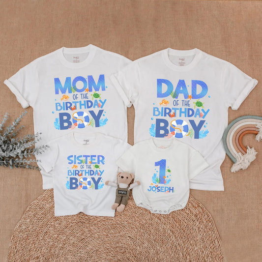 Matching Family Ocean Animals First Birthday Shirts for Baby Boy Whale Oneder the Sea Party Theme Outfit Summer Celebration Gift