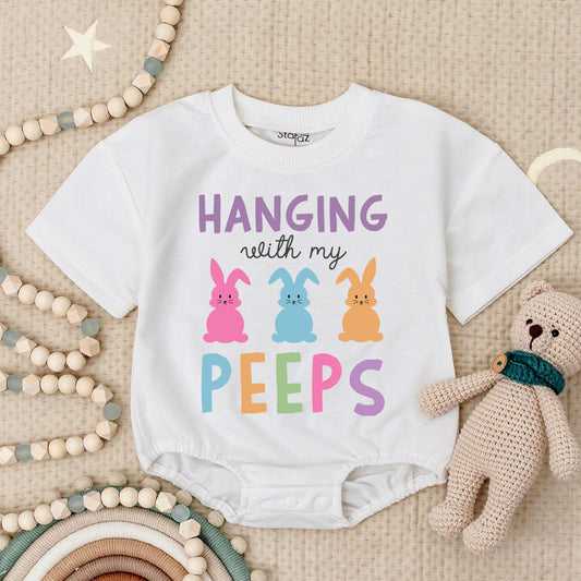 Hanging with My Peeps Baby Romper Easter Outfit, Pastel Bunny Baby Clothes for Girls & Boys, Easter Gift Newborn Bodysuit