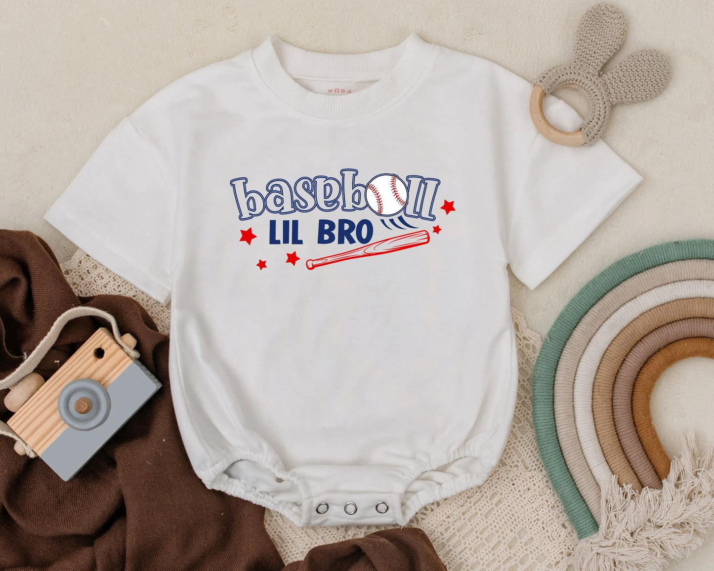 Baseball Lil Bro T-Shirt Bubble Romper Baby Boy Baseball Outfit Little Brother Sports Summer Gift for Ball Game Days