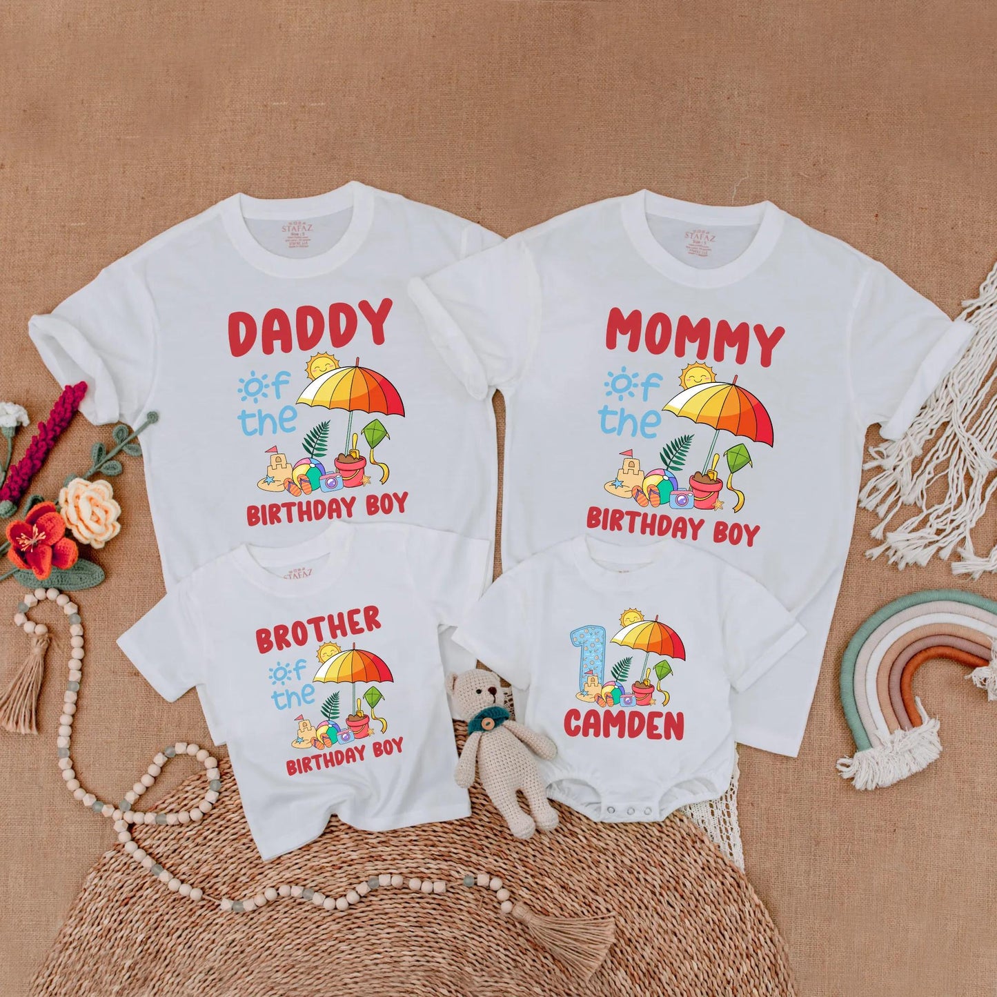 Matching Beach Birthday Boy Family Shirts Custom Romper Summer Party Outfit First Birthday Gift