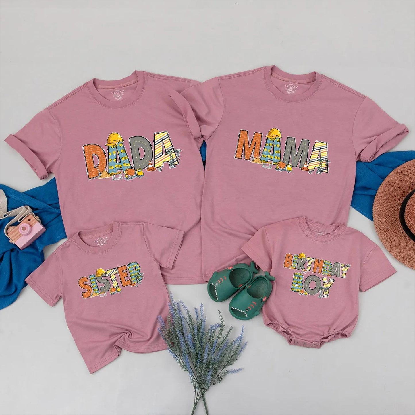 Construction Birthday Matching Family Shirts, Builder Theme Outfits: Dad, Mom, Brother, Birthday Boy, Construction 1st Birthday Romper