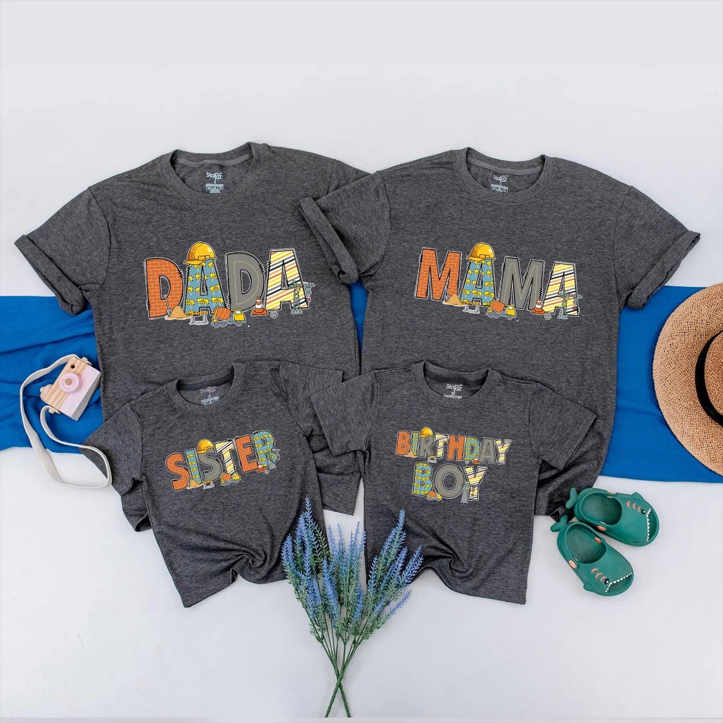 Construction Birthday Matching Family Shirts, Builder Theme Outfits: Dad, Mom, Brother, Birthday Boy, Construction 1st Birthday Romper