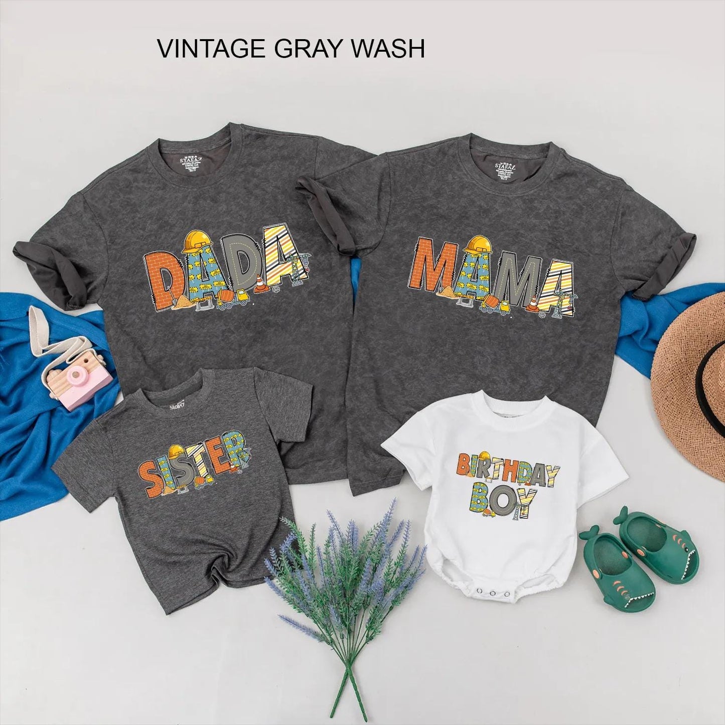 Construction Birthday Matching Family Shirts, Builder Theme Outfits: Dad, Mom, Brother, Birthday Boy, Construction 1st Birthday Romper