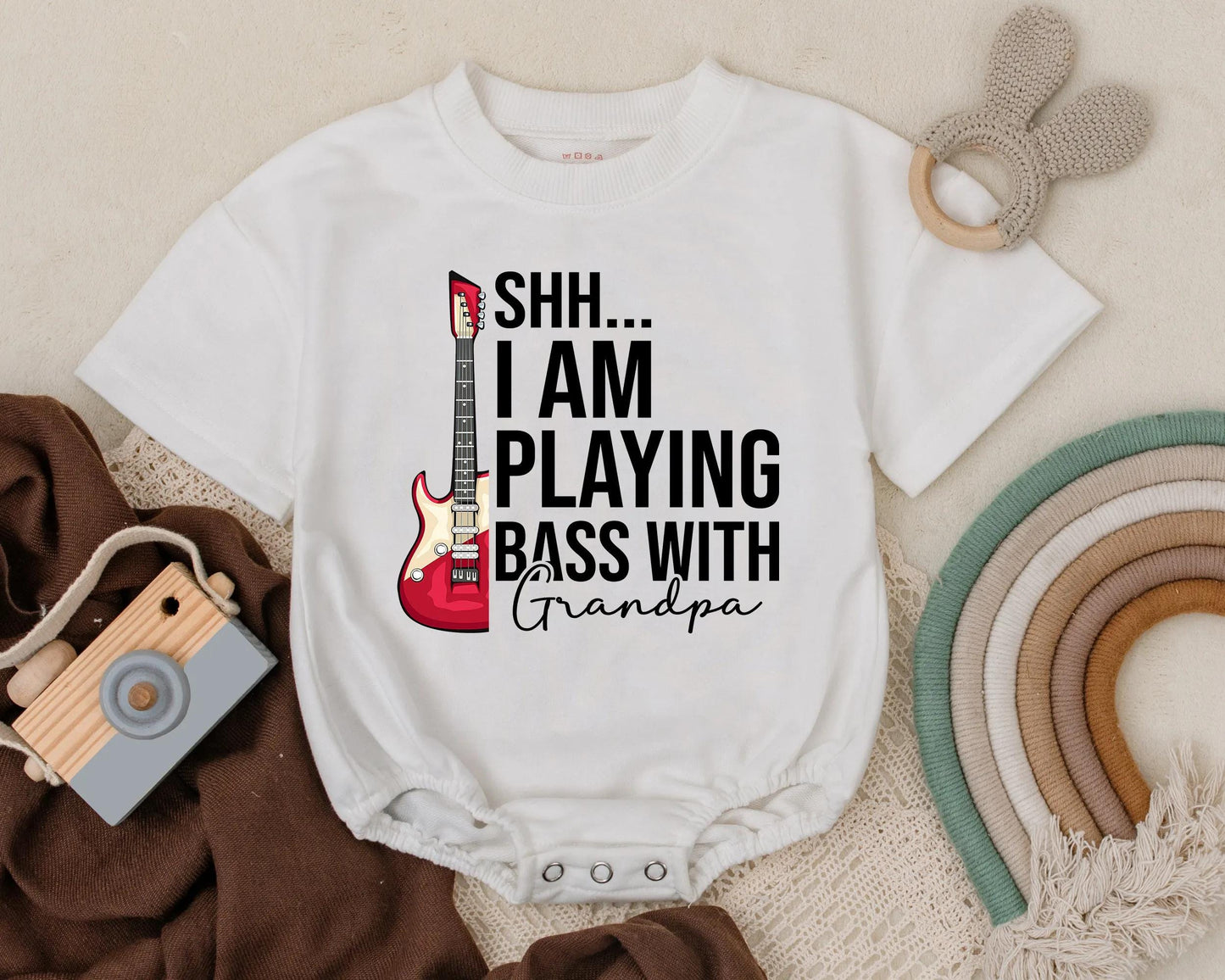 Grandpa's Jam Session Baby Romper Funny Music Outfit Shh I'm Playing Bass with Grandpa Bubble Romper Rock Baby Gift