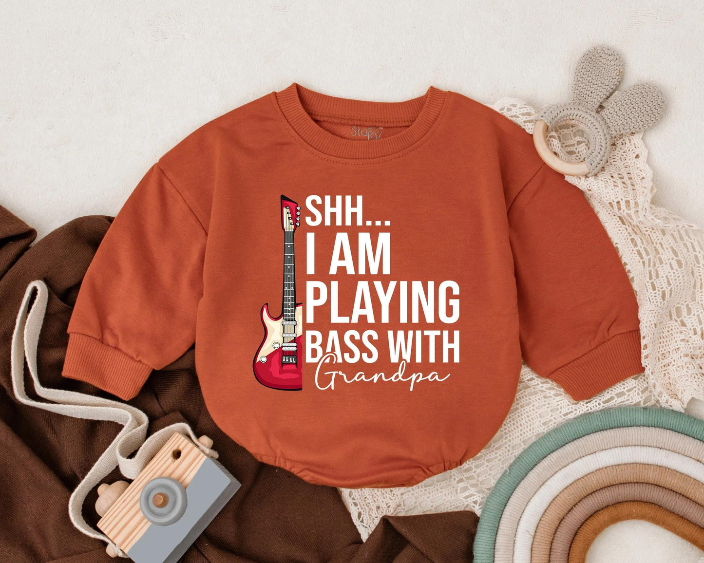 Grandpa's Jam Session Baby Romper Funny Music Outfit Shh I'm Playing Bass with Grandpa Bubble Romper Rock Baby Gift
