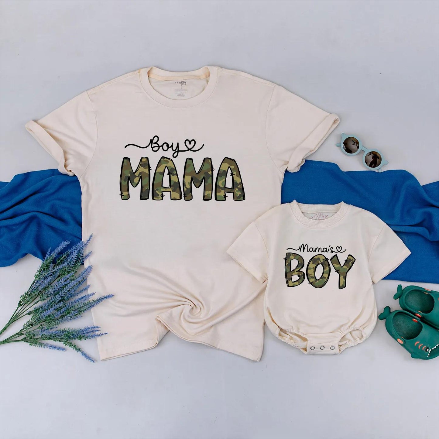 Boy Mama Shirt and Mama's Boy Camo Romper Matching Mom Son Outfit Set, Adorable Baby Boy Clothes, Comfortable Cotton Mother Son Gift