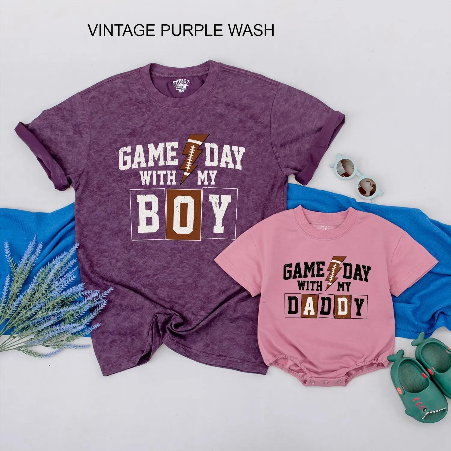 Daddy and Me Football Game Day Shirts - Matching Father Son Outfits for Sunday Fun, Adorable Baby Bodysuit & Dad T-Shirt Set - Touchdown Style!