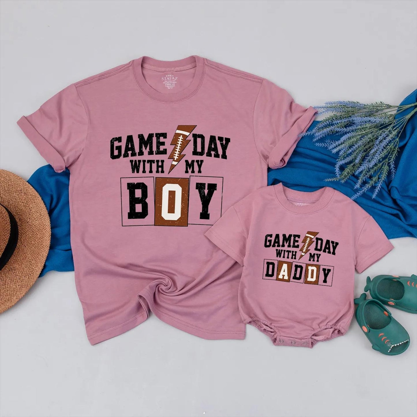 Daddy and Me Football Game Day Shirts - Matching Father Son Outfits for Sunday Fun, Adorable Baby Bodysuit & Dad T-Shirt Set - Touchdown Style!