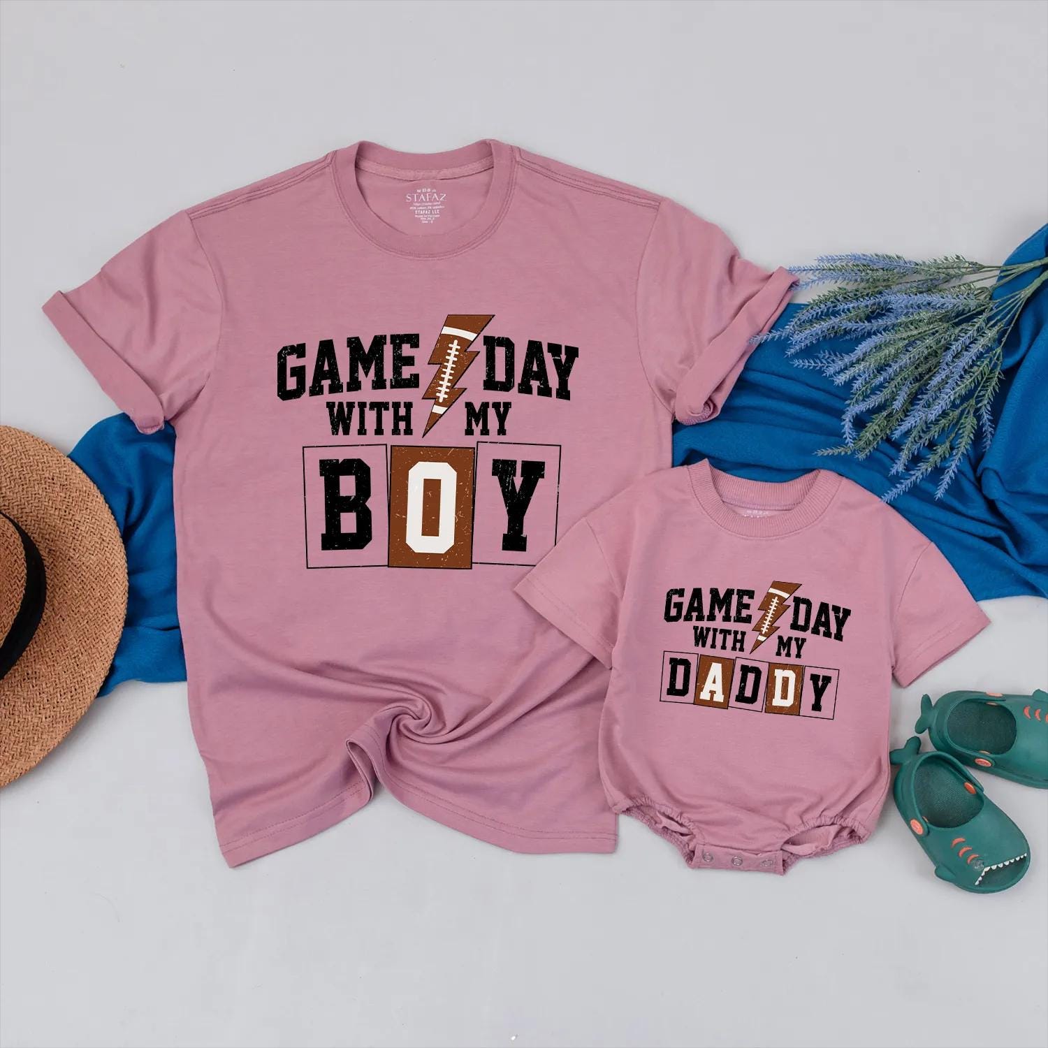 Daddy and Me Football Game Day Shirts - Matching Father Son Outfits for Sunday Fun, Adorable Baby Bodysuit & Dad T-Shirt Set - Touchdown Style!
