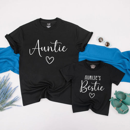 Auntie and Baby Matching Bestie T-Shirts Cute Outfit Set Perfect Gift for New Aunts Baby Shower Celebration Comfortable Bodysuit