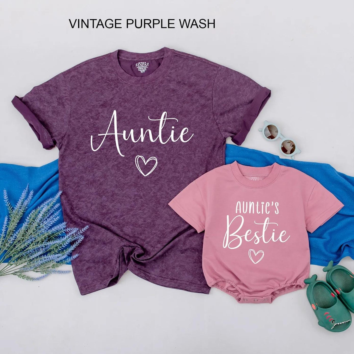 Auntie and Baby Matching Bestie T-Shirts Cute Outfit Set Perfect Gift for New Aunts Baby Shower Celebration Comfortable Bodysuit