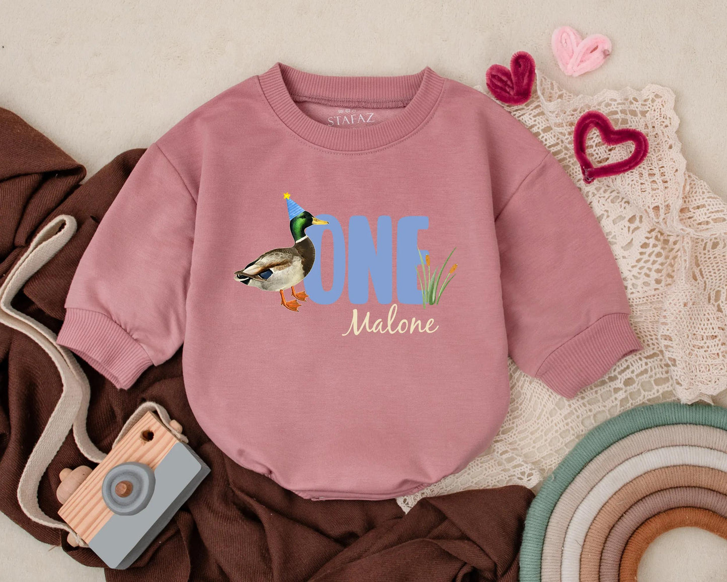 Personalized ONE Malone Mallard Duck First Birthday Romper for Baby Boy Cute Animal Themed Soft Cotton Outfit Party Celebration Gift Idea