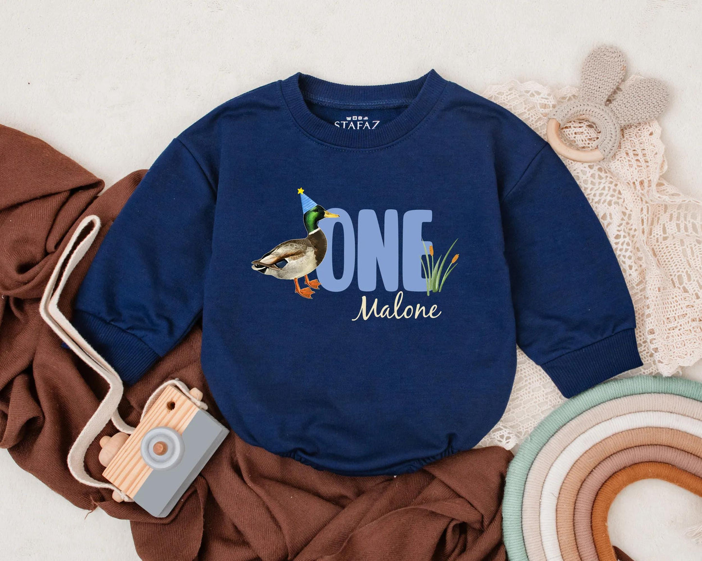 Personalized ONE Malone Mallard Duck First Birthday Romper for Baby Boy Cute Animal Themed Soft Cotton Outfit Party Celebration Gift Idea