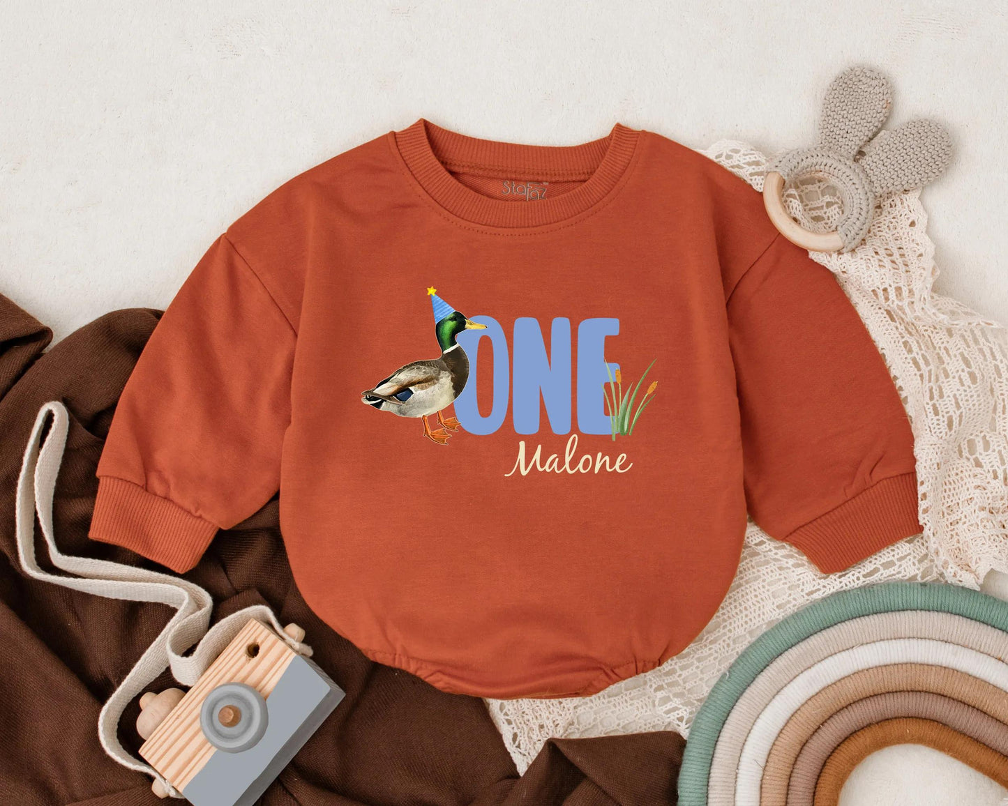 Personalized ONE Malone Mallard Duck First Birthday Romper for Baby Boy Cute Animal Themed Soft Cotton Outfit Party Celebration Gift Idea