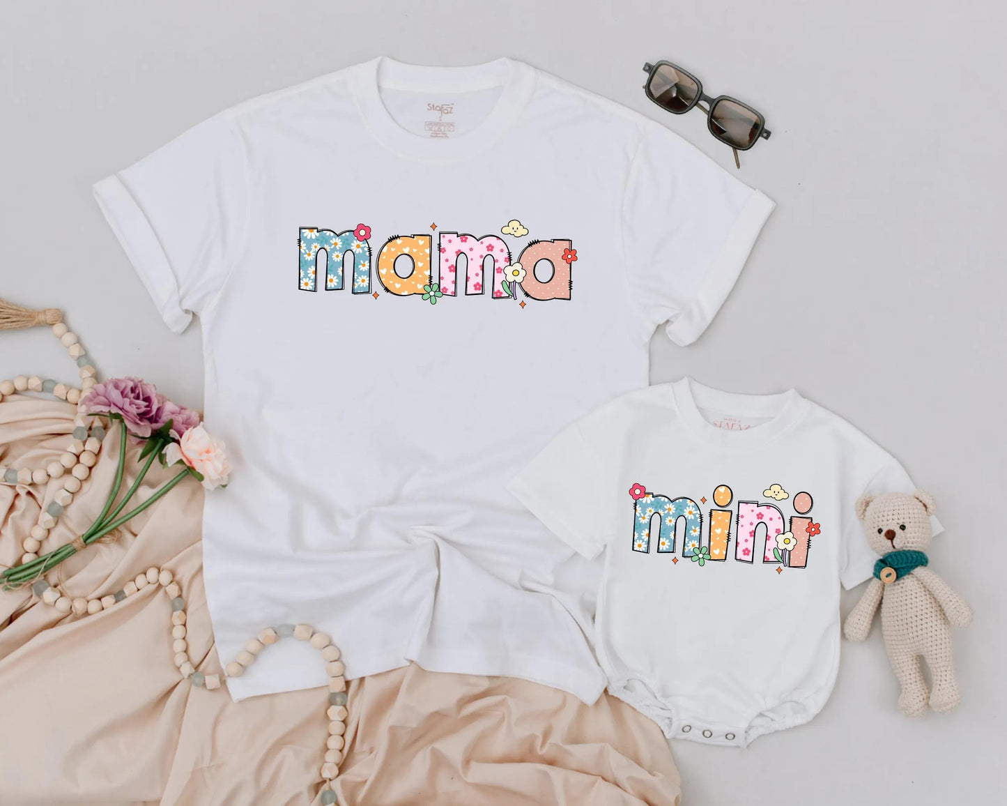 Retro Mama Mini Matching Flower Shirts Vintage Floral Mommy and Me Outfit Cute Mother’s Day Gift Cozy Family Matching Style Cotton Comfort