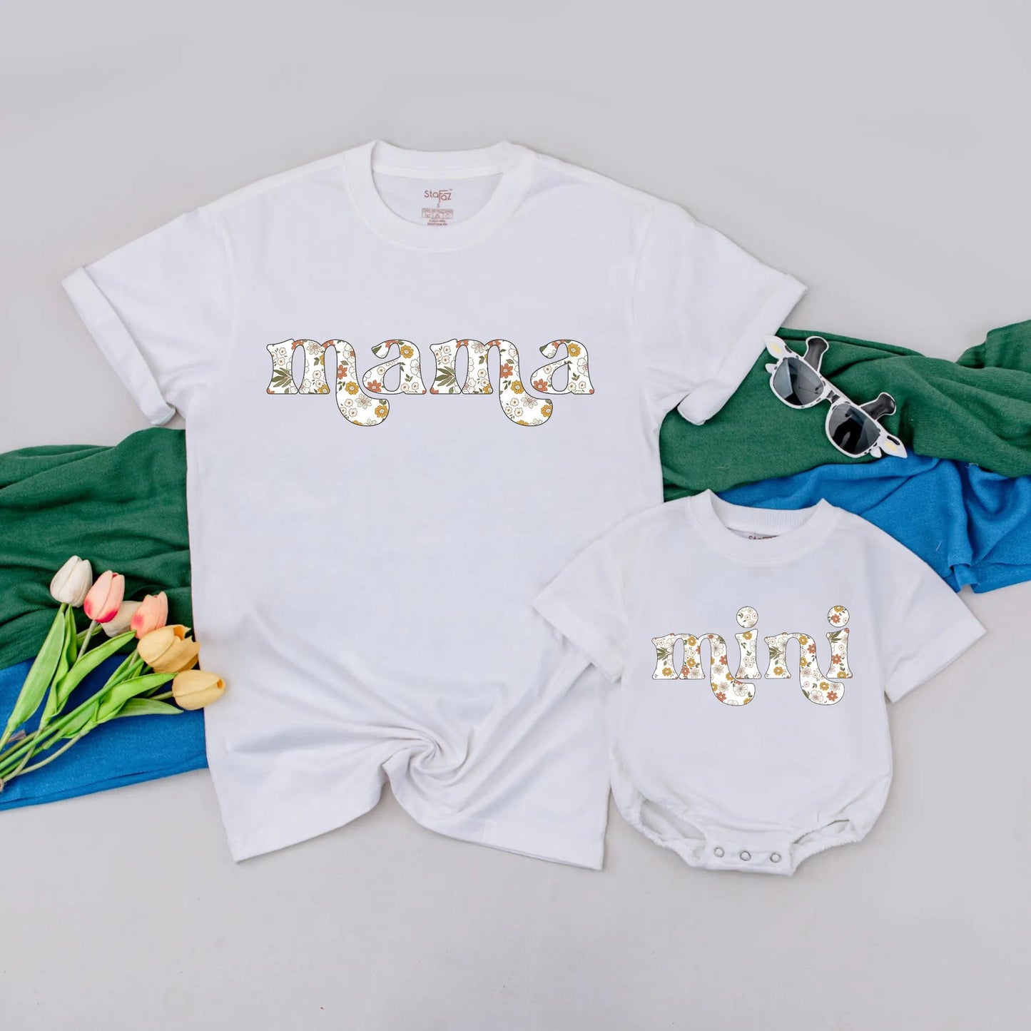 Personalized Mama & Mini Flower T-Shirts - First Mother's Day Gifts for Baby Girl, Matching Mom & Daughter Outfits, New Mom Gift