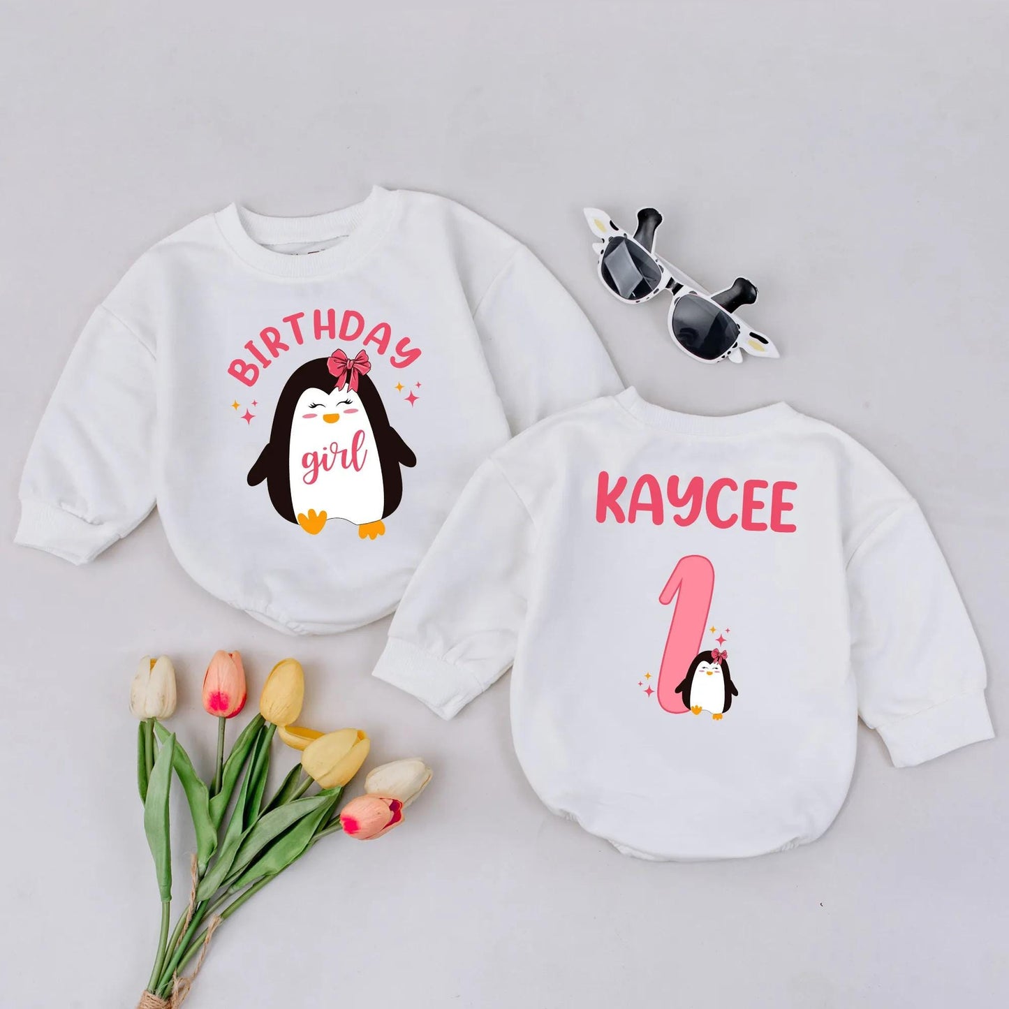 Personalized Penguin Birthday Outfit โ Custom 1st Birthday Shirt & Pants Set โ Cute Penguin Theme Baby Boy or Girl Birthday Outfit