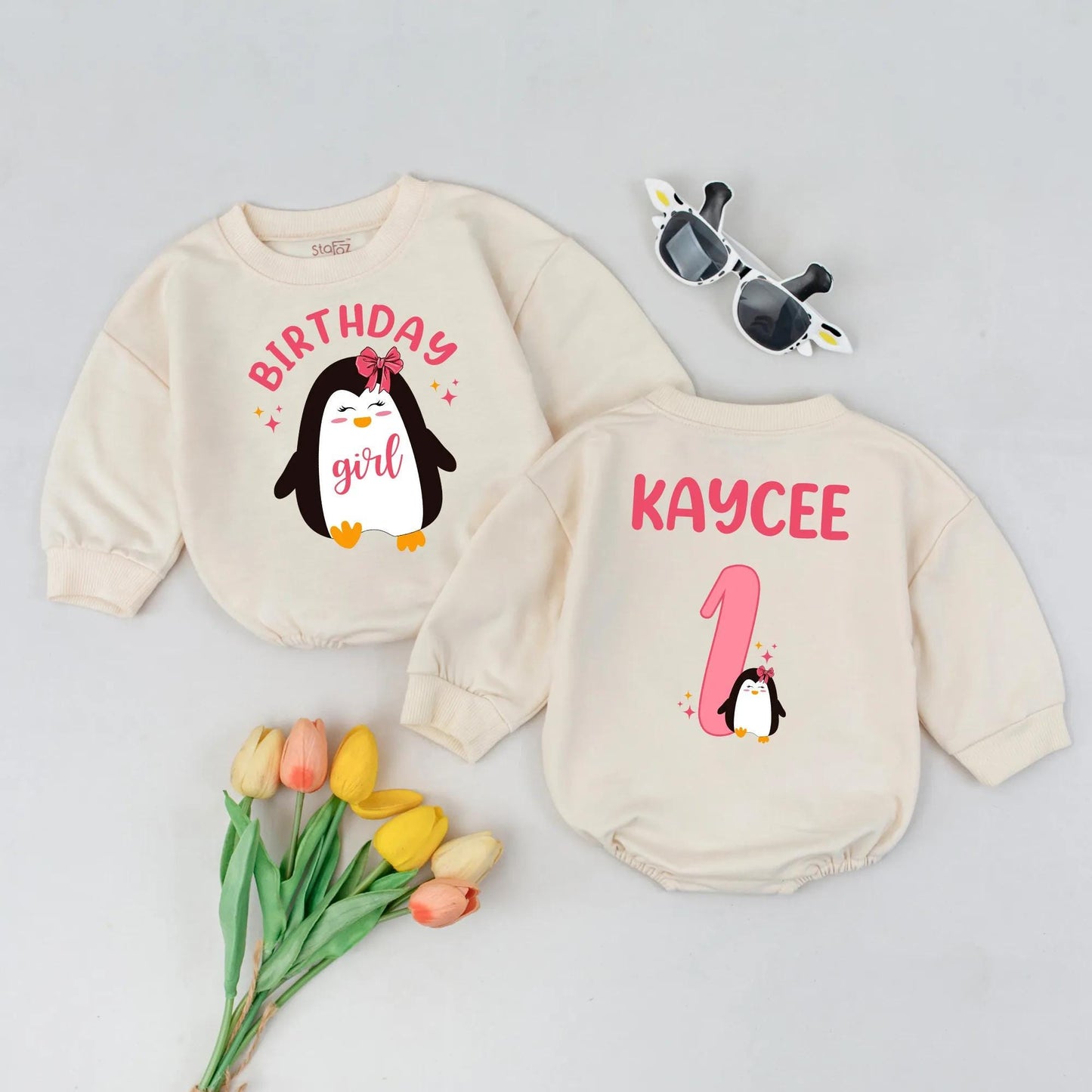 Personalized Penguin Birthday Outfit โ Custom 1st Birthday Shirt & Pants Set โ Cute Penguin Theme Baby Boy or Girl Birthday Outfit