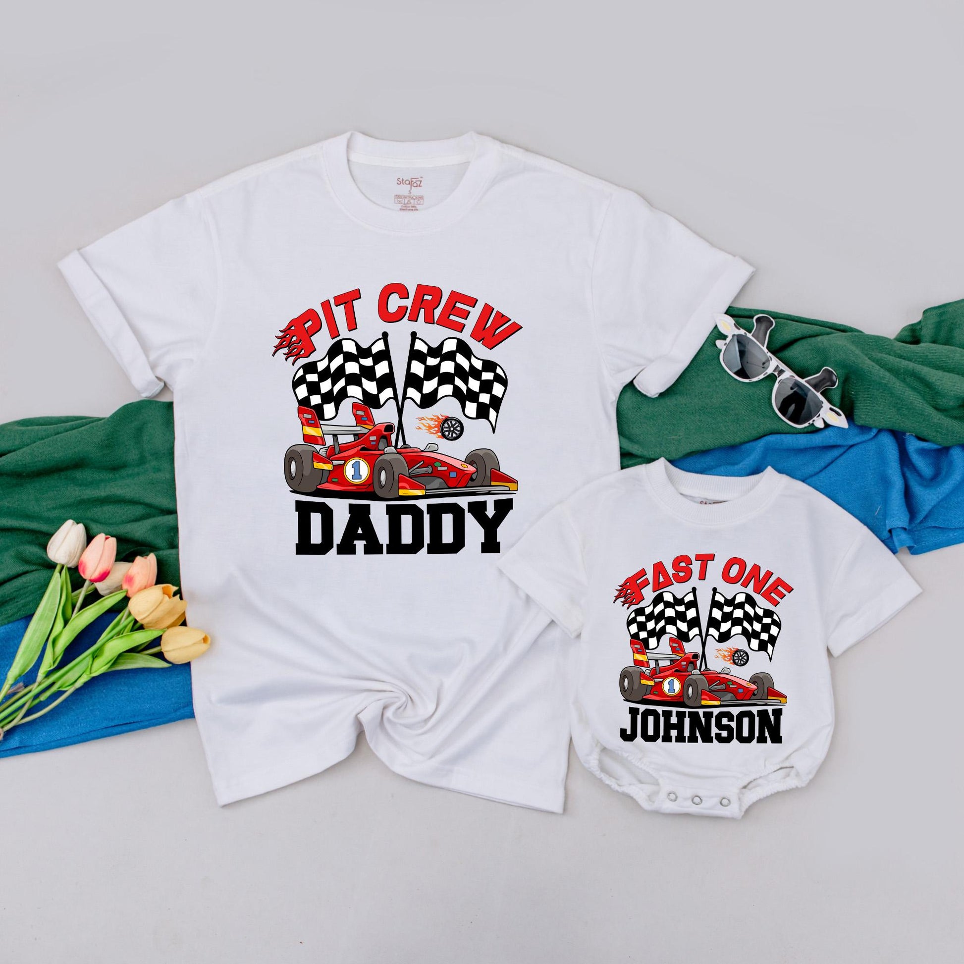 Personalized Fast One Race Car Birthday Shirt Pit Crew Family Matching Outfit 1st Birthday Boy Racing Gift