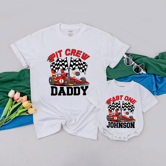 Personalized Fast One Race Car Birthday Shirt Pit Crew Family Matching Outfit 1st Birthday Boy Racing Gift
