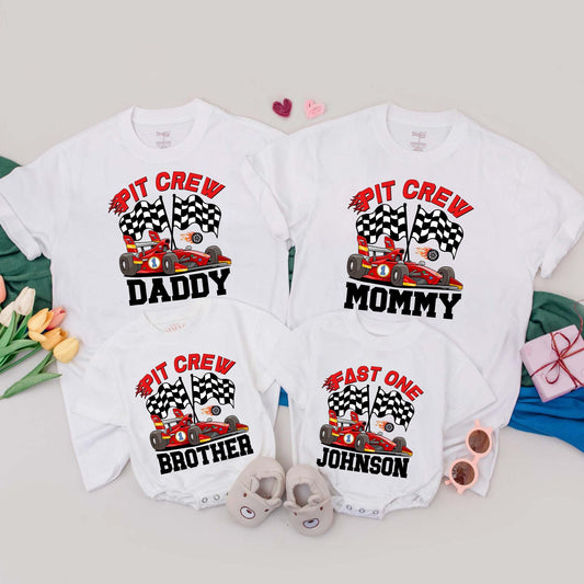 Personalized Fast One Race Car Birthday Shirt Pit Crew Family Matching Outfit 1st Birthday Boy Racing Gift
