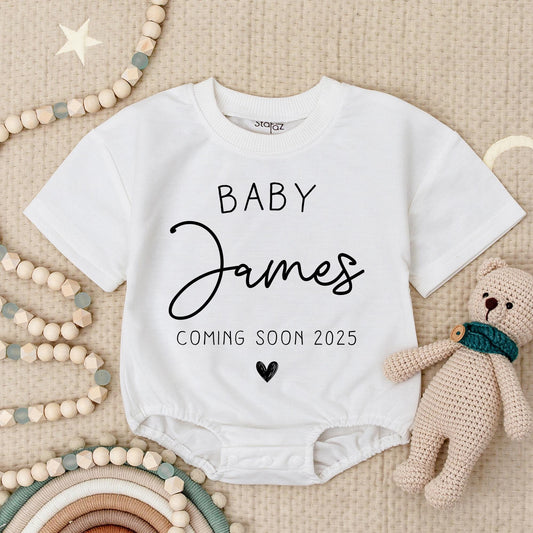 Personalized Baby Announcement Romper Coming Soon 2025 Custom Name Bodysuit Minimalist Design Cute Newborn Outfit Pregnancy Reveal Shower Gift 137