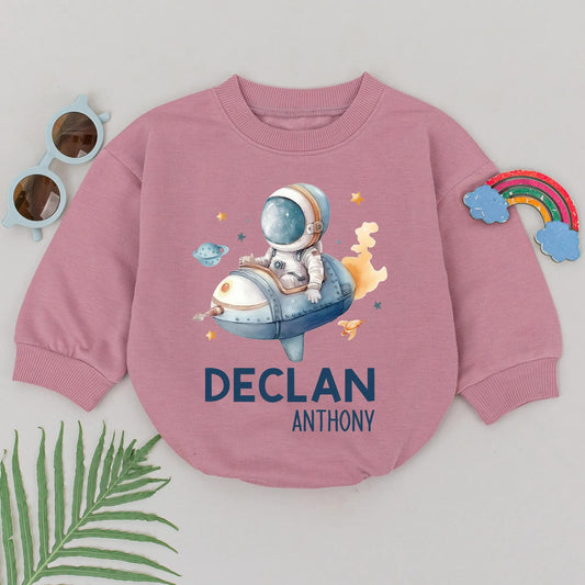 Astronaut First Trip Around the Sun Romper Personalized Name Space Birthday Boy Outfit Cute Watercolor Rocket Theme Gift for Turning One