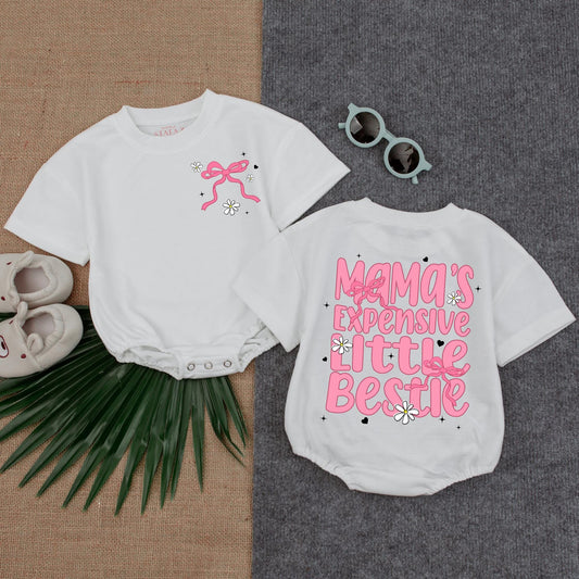 Mama's Expensive Little Bestie Bubble Romper Boho Baby Girl Outfit Mother's Day Shower Gift Cotton Soft Comfortable