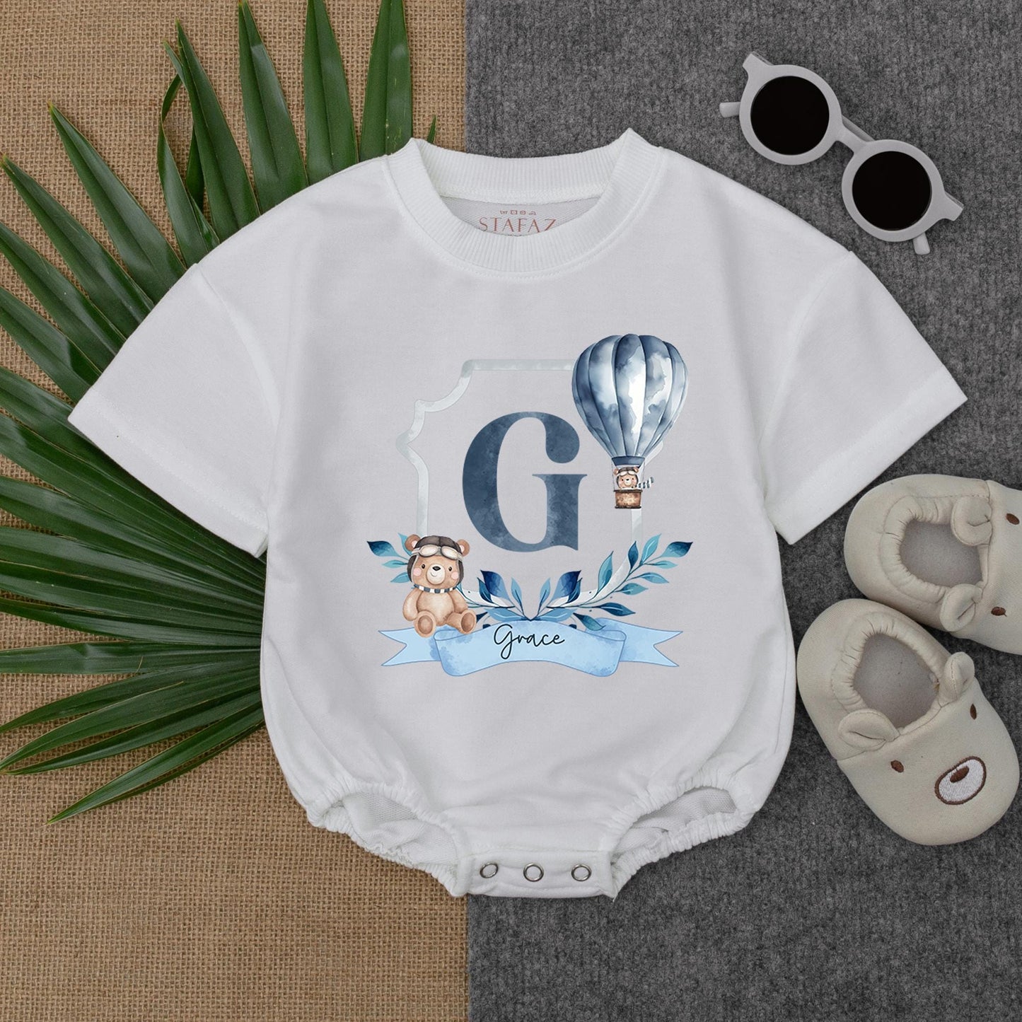 Personalized Blue Hot Air Balloon Boy First Birthday Outfit Mr Onederful Name T-Shirt Bubble Romper Baby Shower Gift Clothes