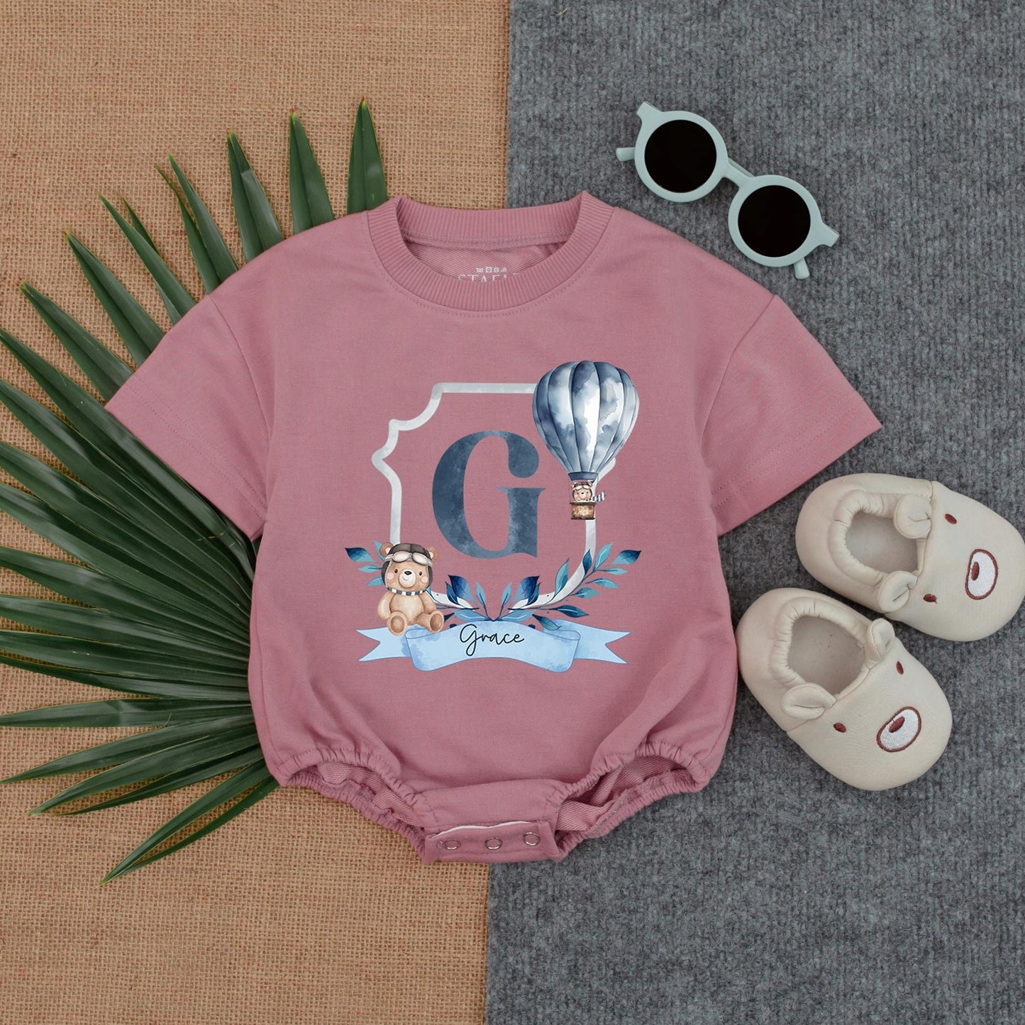 Personalized Blue Hot Air Balloon Boy First Birthday Outfit Mr Onederful Name T-Shirt Bubble Romper Baby Shower Gift Clothes