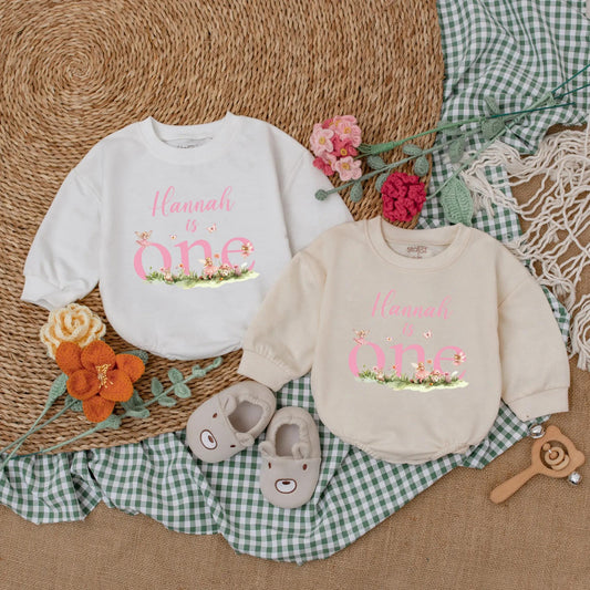 Pink Fairy First Birthday Romper One Little Fairy Baby Bodysuit Outfit for Girl 1st Birthday Gift with Whimsical Flower Accents