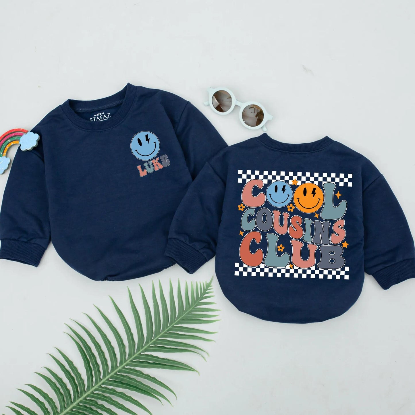 Cool Cousins Club Romper Set: Retro Smiley Face Design Baby & Toddler Outfit for Cousins, Newborn Shower Gift, Gender Neutral