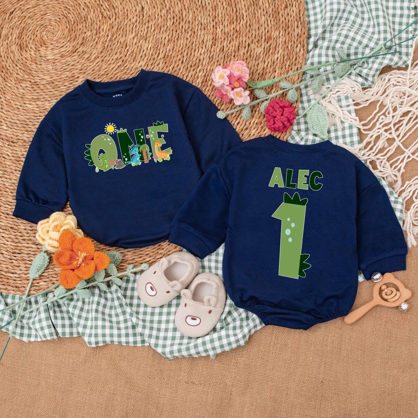 Custom One-A-Saurus Dinosaur 1st Birthday Romper for Boy, Cute Dino Party Outfit, Personalized Baby Bodysuit Gift