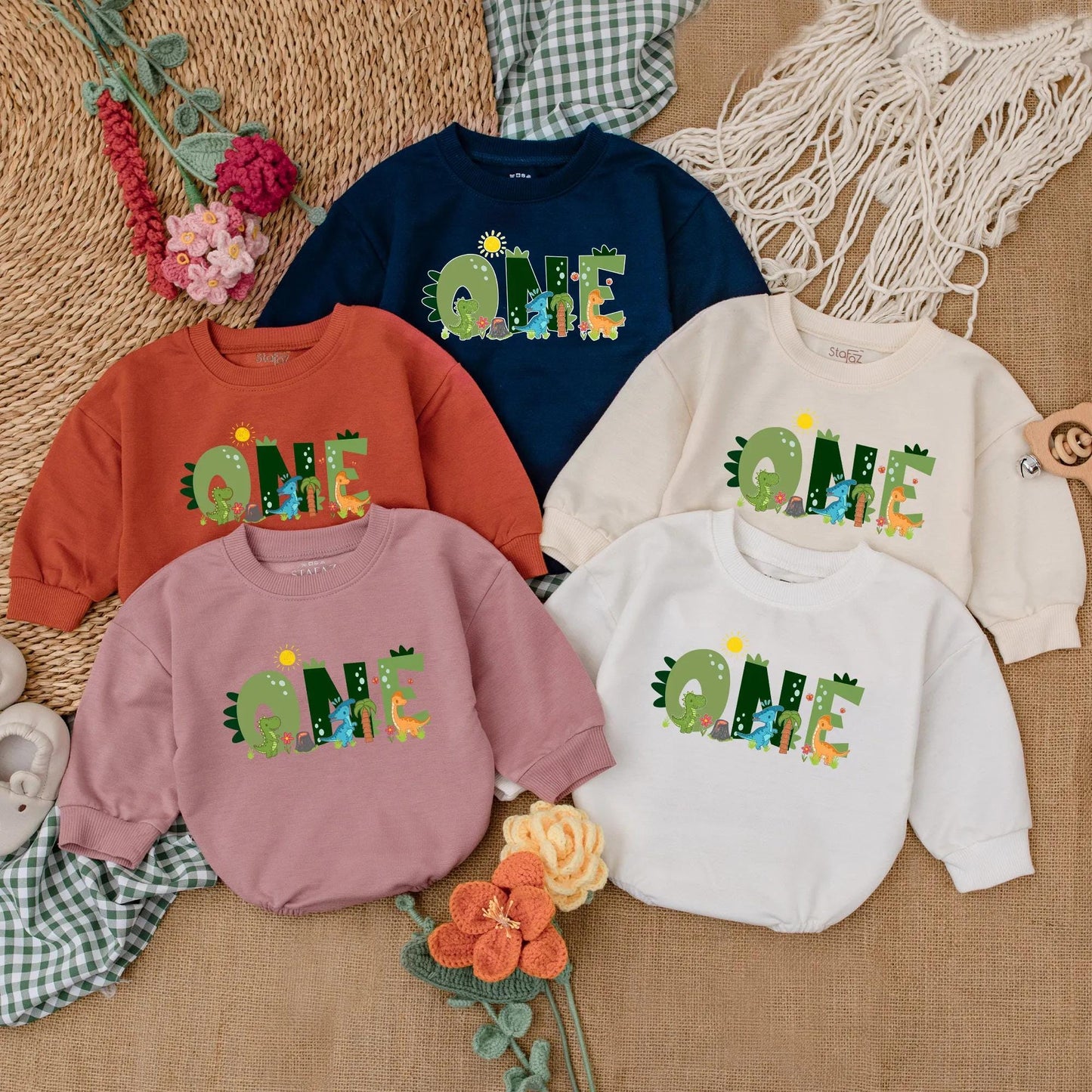 Custom One-A-Saurus Dinosaur 1st Birthday Romper for Boy, Cute Dino Party Outfit, Personalized Baby Bodysuit Gift