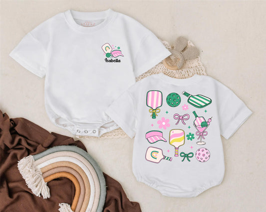 Personalized Pickleball Baby Bubble Romper | Custom Name Bodysuit, Pickleball Outfit for Baby Shower Gift | Cute & Comfy!