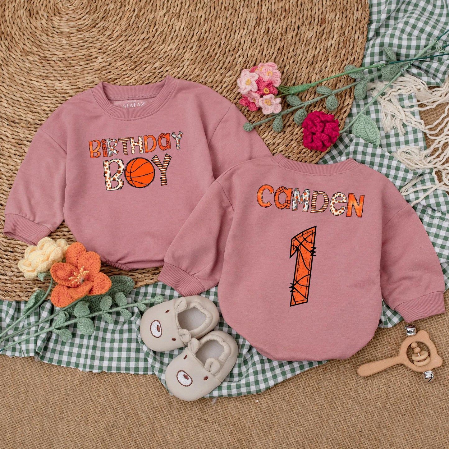 Custom Basketball Birthday Boy Romper Personalized Age Bodysuit Fun Game Day Outfit Baby Boy First Birthday Baseball Theme Gift