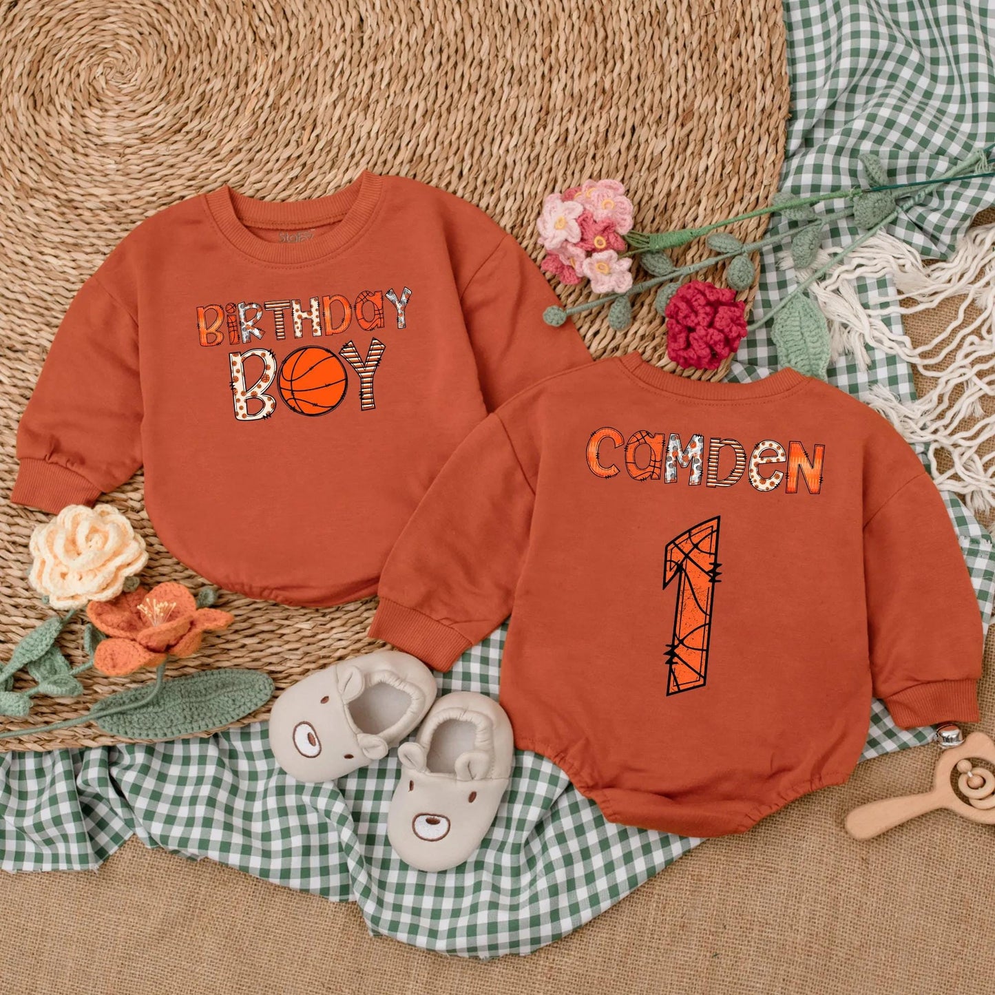 Custom Basketball Birthday Boy Romper Personalized Age Bodysuit Fun Game Day Outfit Baby Boy First Birthday Baseball Theme Gift
