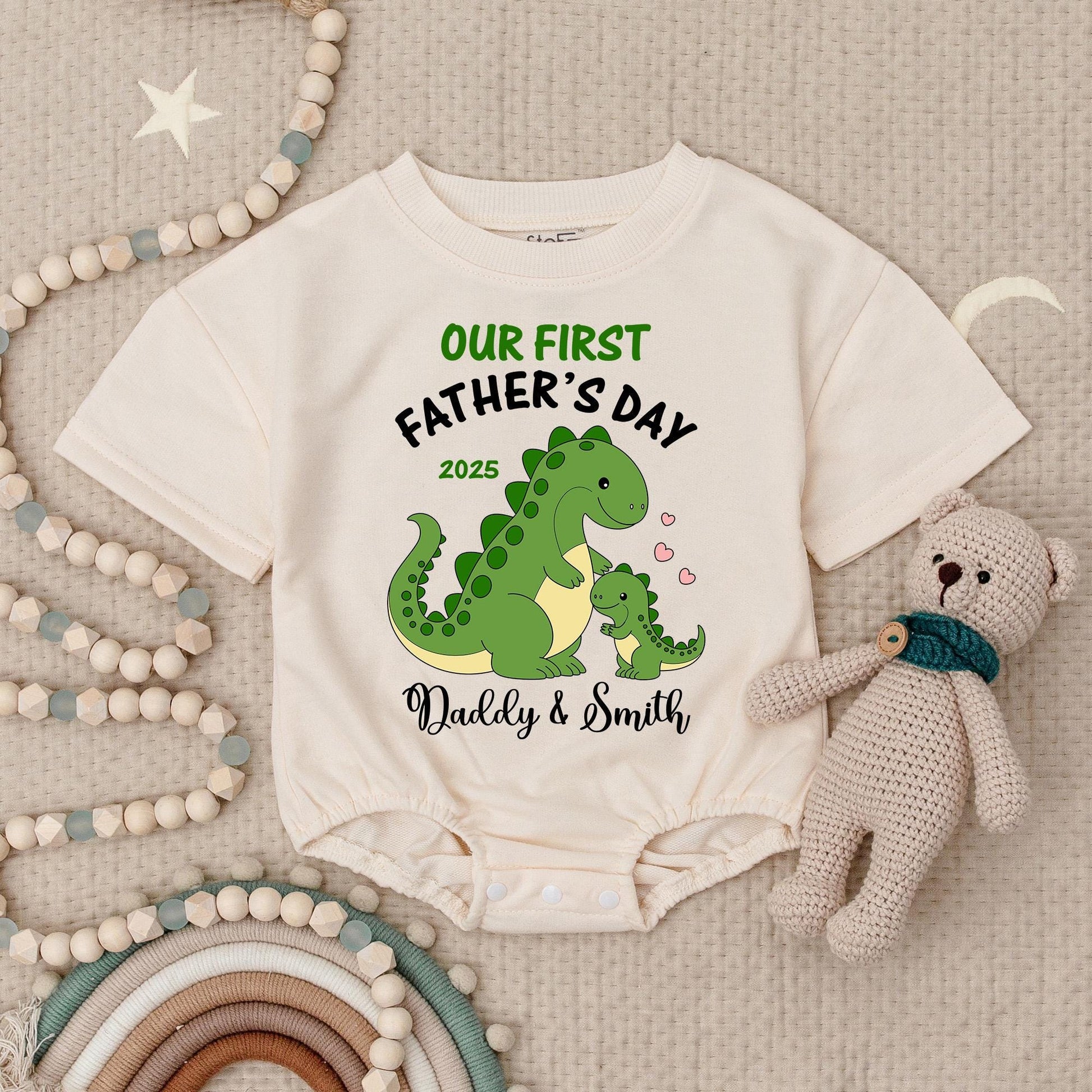 Our First Fathers Day Dinosaur Baby Romper Daddy & Smith 2025 Cute Green Dino Family Gift