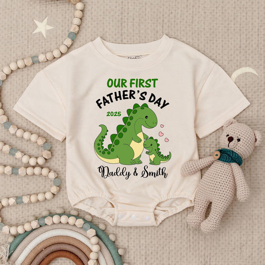 Our First Fathers Day Dinosaur Baby Romper Daddy & Smith 2025 Cute Green Dino Family Gift